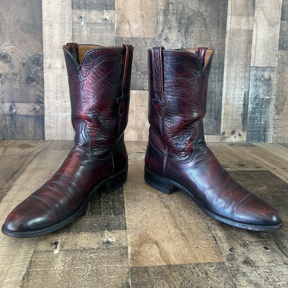 Lucchese Classics L6749 Vintage Black Cherry Roper Cowboy Boots Mens 10.5 B - Picture 12 of 12